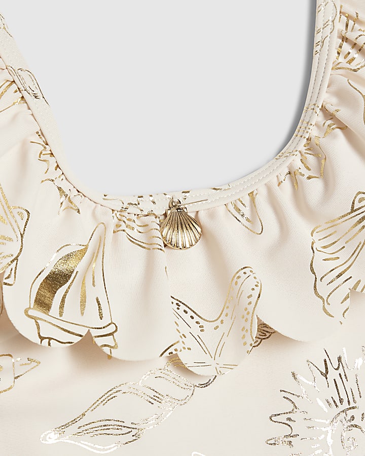 Mini Girls Cream Gold Foil Shell Swimsuit