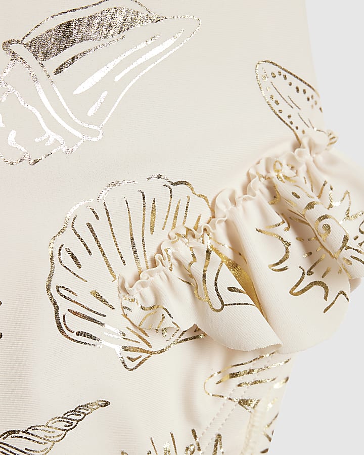 Mini Girls Cream Gold Foil Shell Swimsuit