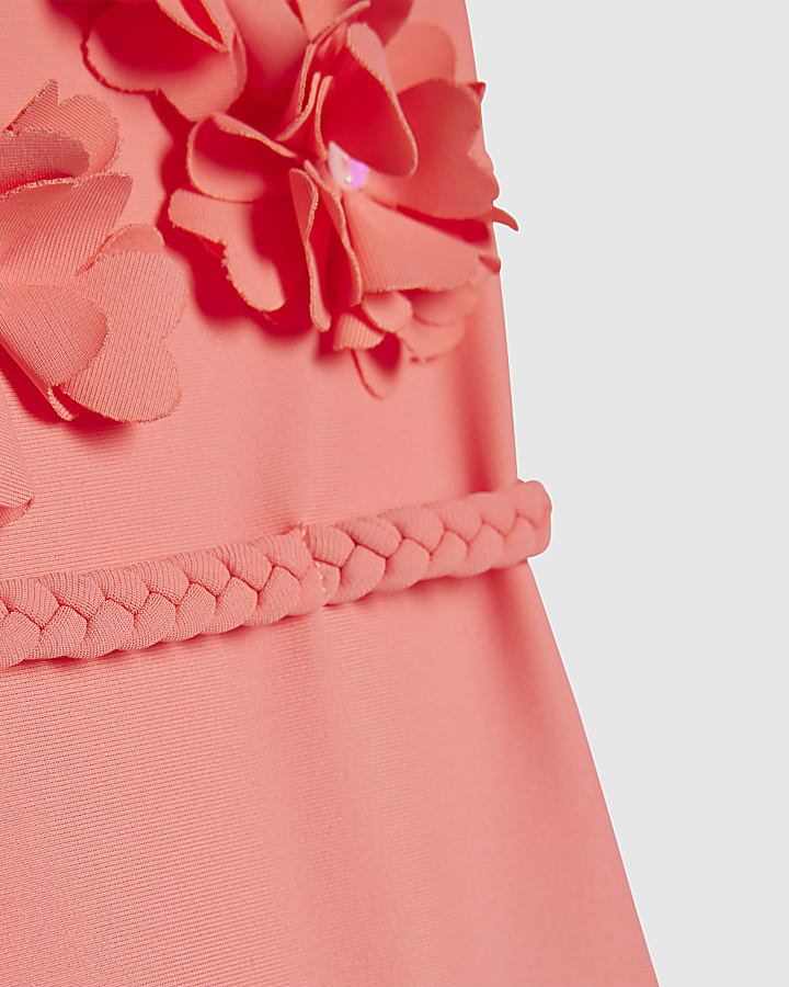 Mini Girls Pink 3D Flower Swimsuit