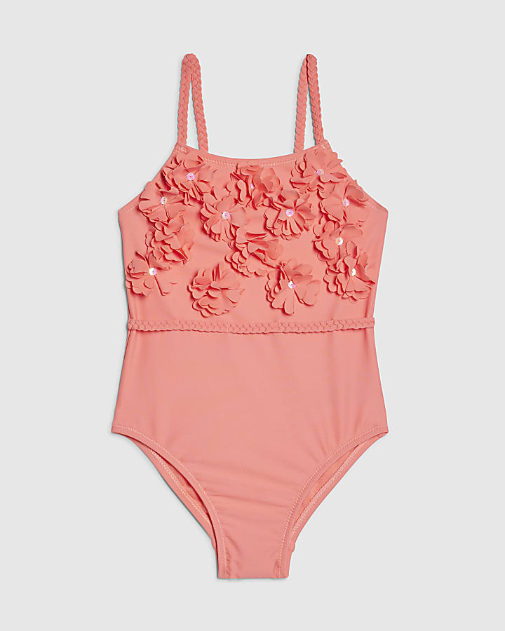 Mini Girls Pink 3D Flower Swimsuit