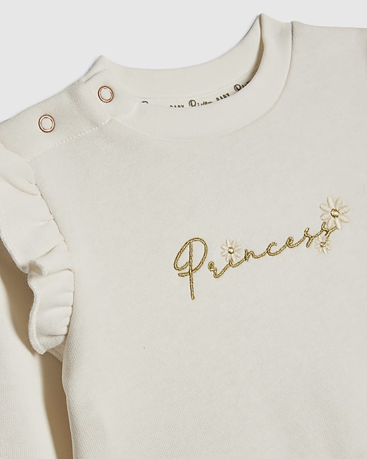 Baby Girls Cream Embroidered Sweatshirt Set