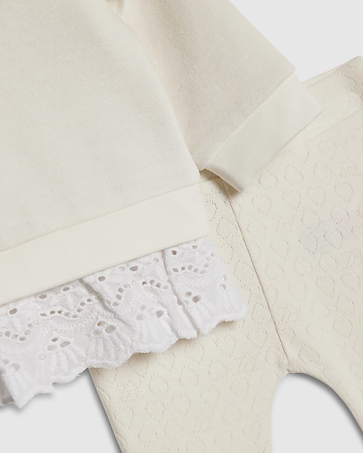 Baby Girls Cream Embroidered Sweatshirt Set