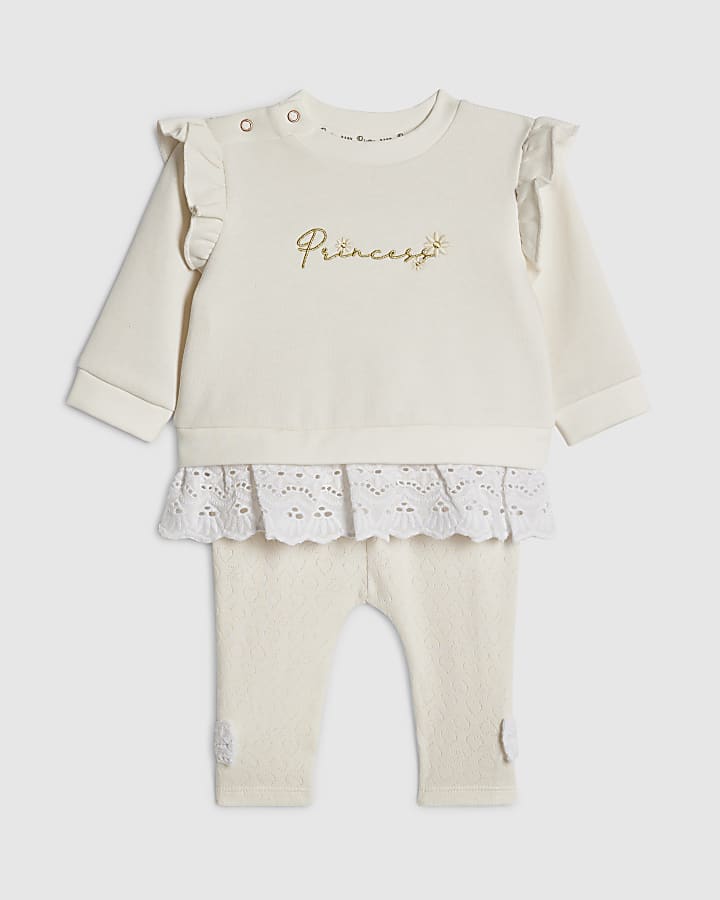Baby Girls Cream Embroidered Sweatshirt Set