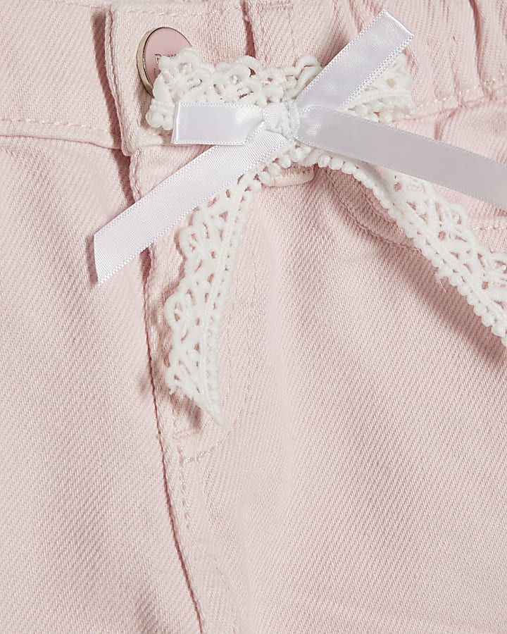 Mini Girls Pink Lace Bow Wide Leg Jeans