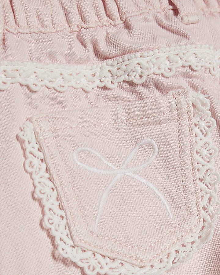 Mini Girls Pink Lace Bow Wide Leg Jeans