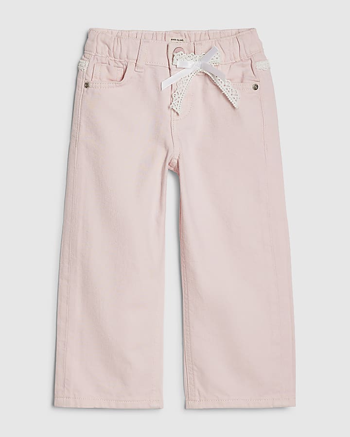 Mini Girls Pink Lace Bow Wide Leg Jeans
