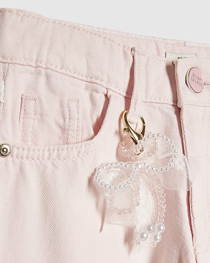 Girls Pink Lace With Keyring Wide Leg Jeans