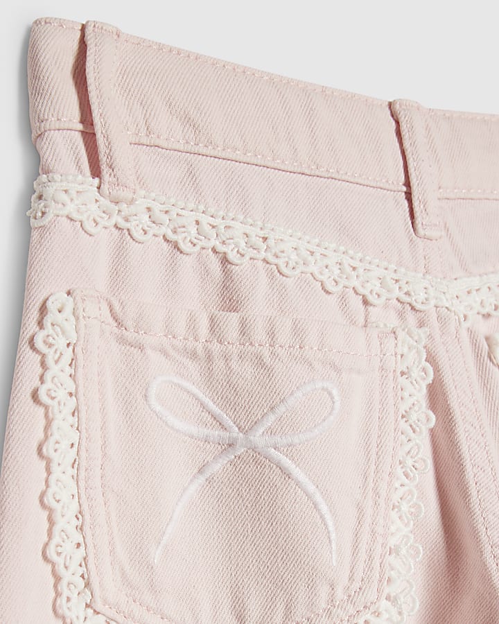 Girls Pink Lace With Keyring Wide Leg Jeans