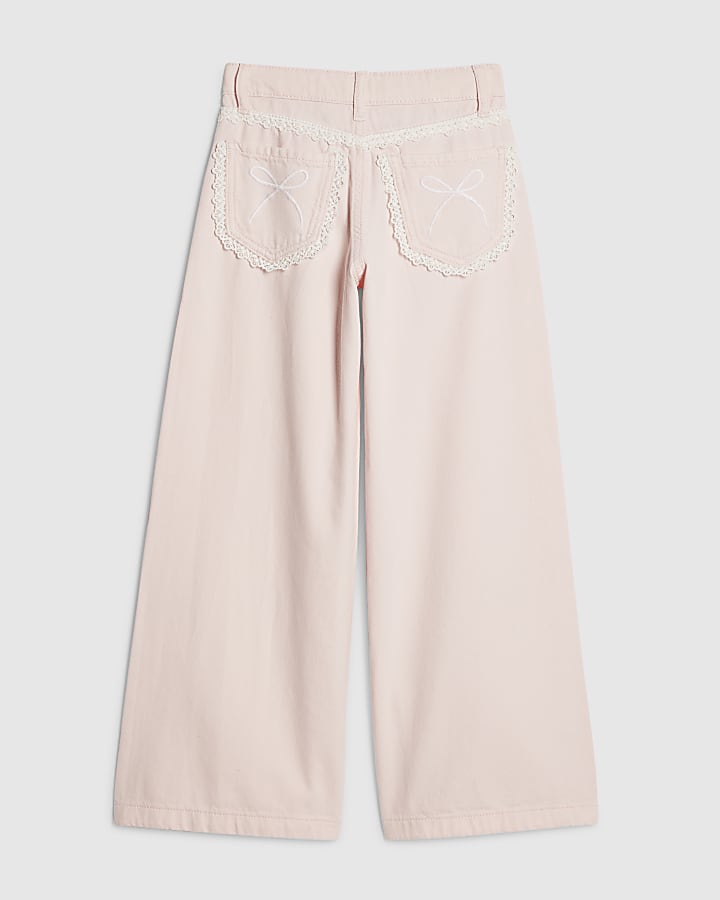 Girls Pink Lace With Keyring Wide Leg Jeans