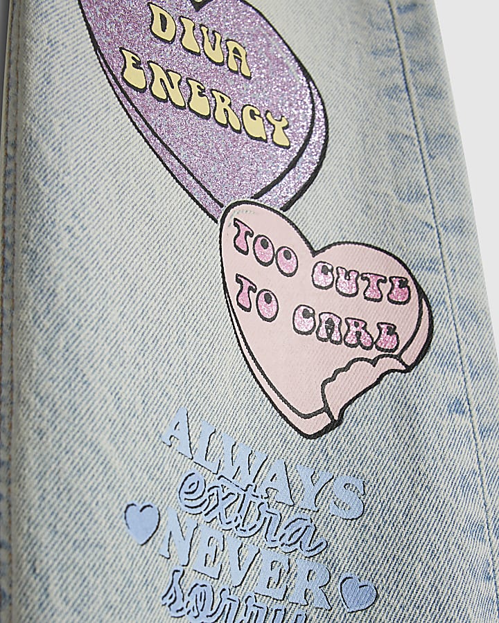 Girls Love Heart Graffiti Straight Jeans