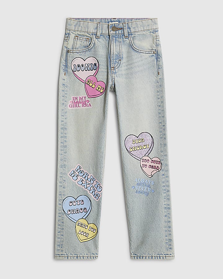 Girls Love Heart Graffiti Straight Jeans