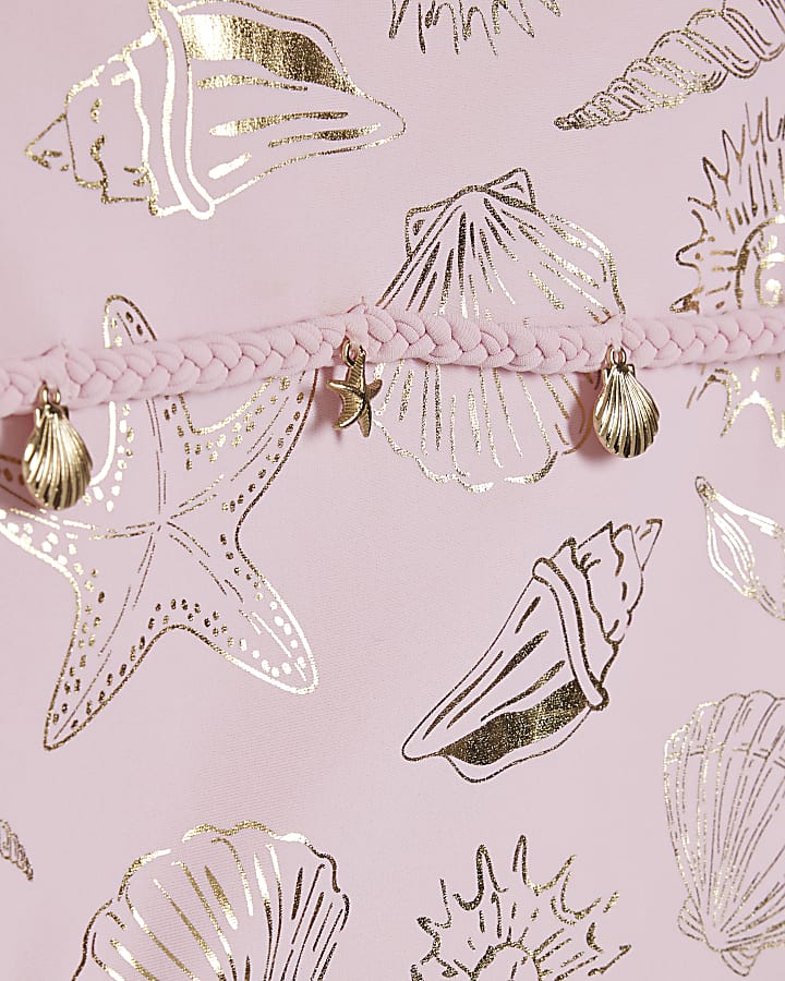 Girls Pink Gold Foil Shell Swimsuit