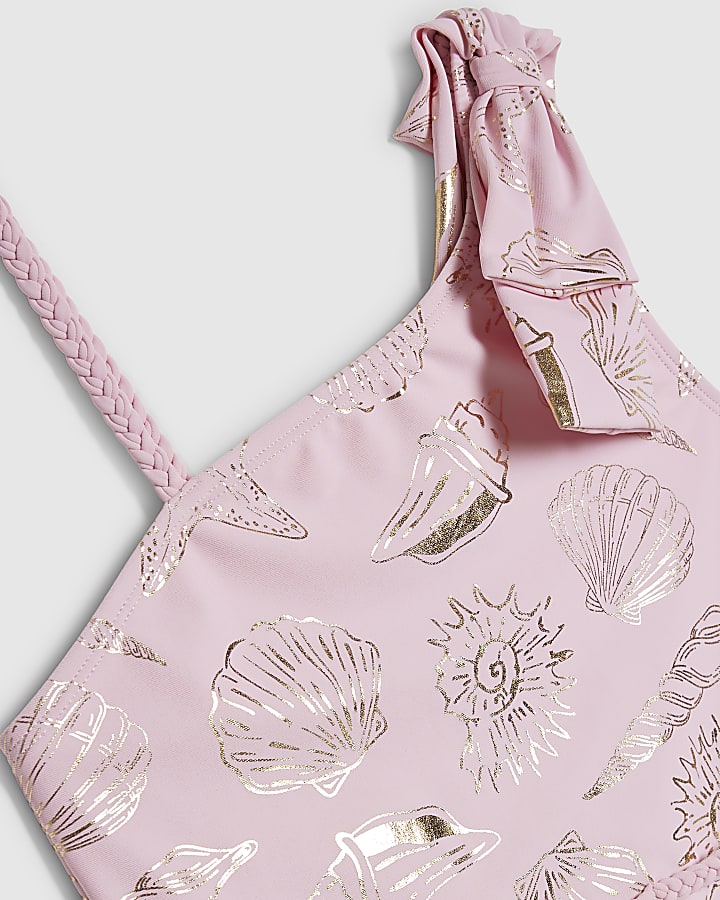 Girls Pink Gold Foil Shell Swimsuit
