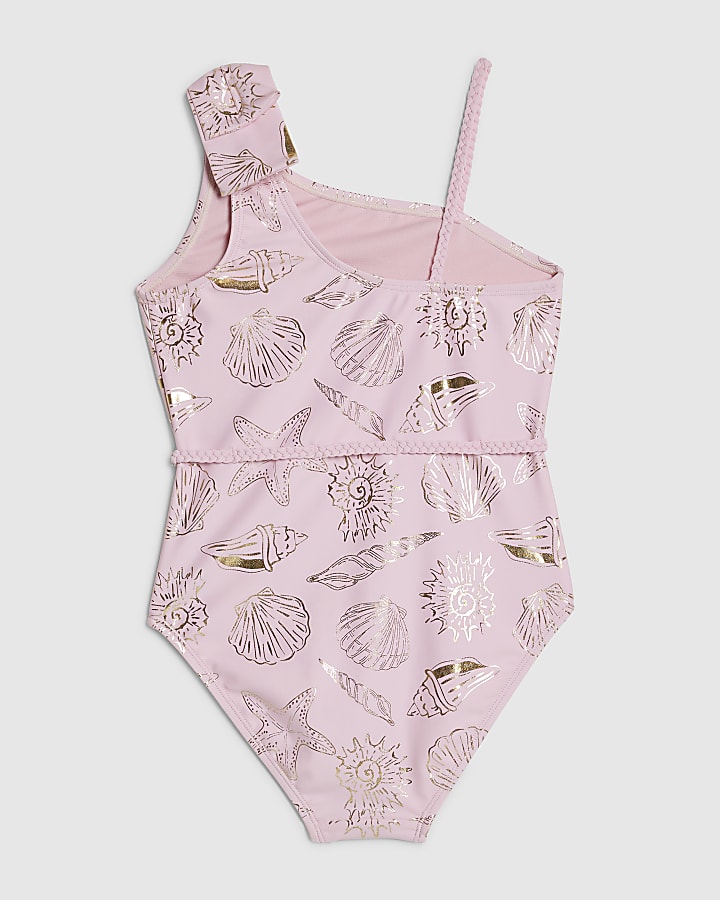 Girls Pink Gold Foil Shell Swimsuit