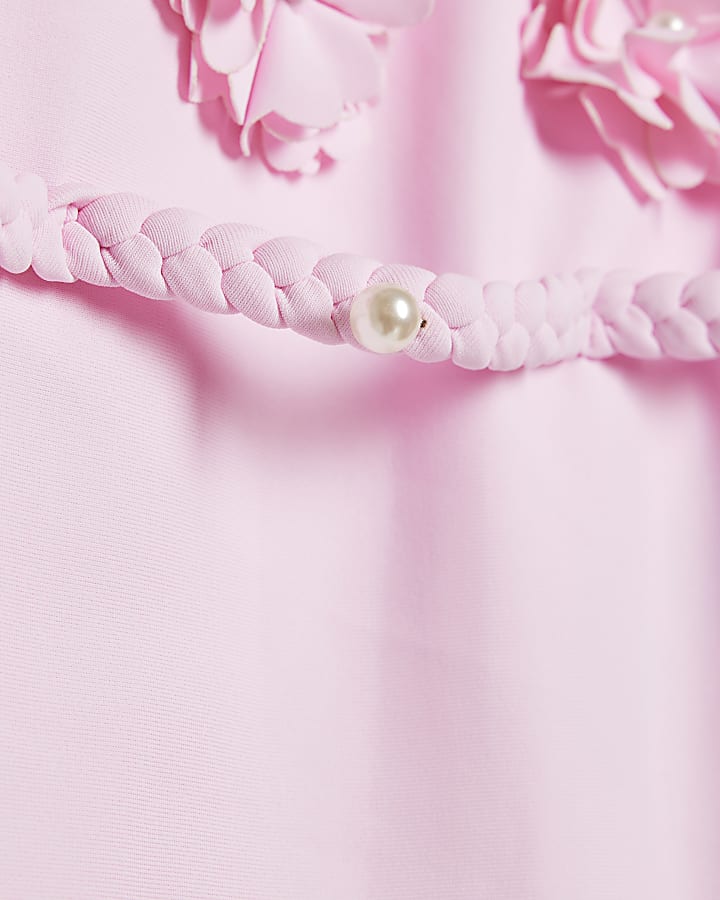 Girls Pink 3D Floral Swimsuit