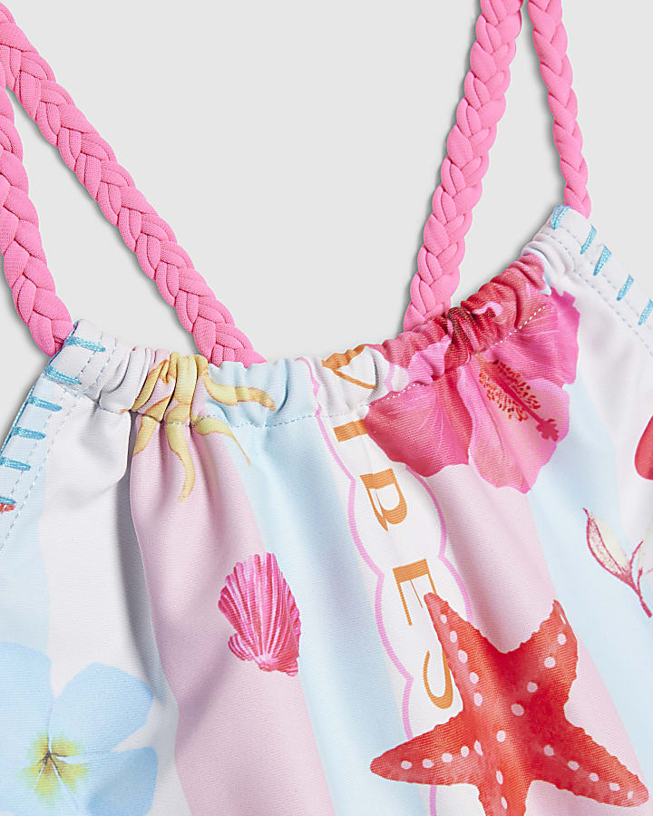 Girls Blue Stripe La Mer Swimsuit