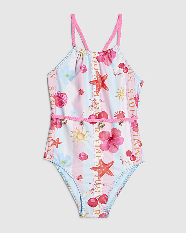 Girls Blue Stripe La Mer Swimsuit