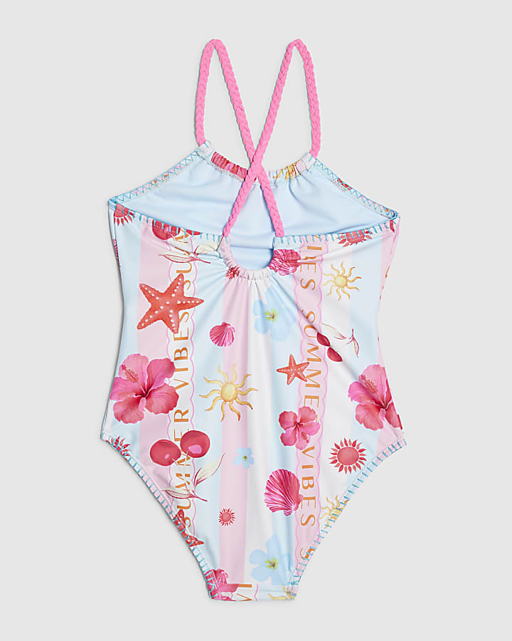 Girls Blue Stripe La Mer Swimsuit