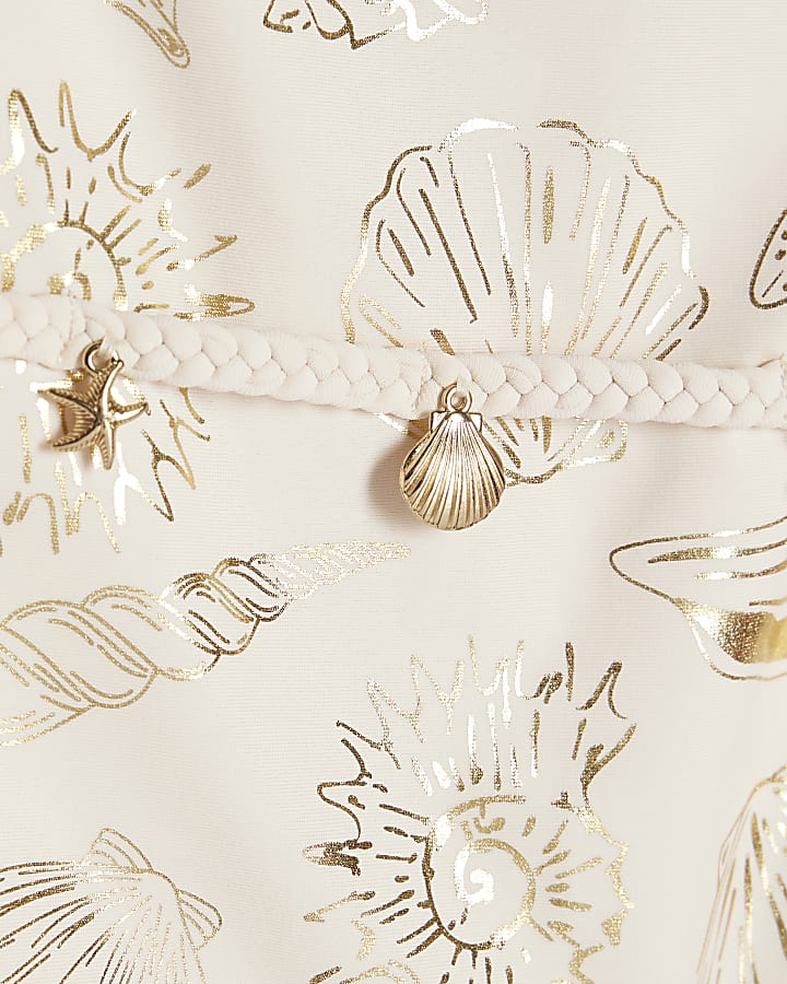 Girls Cream Foil Shell Swimsuit