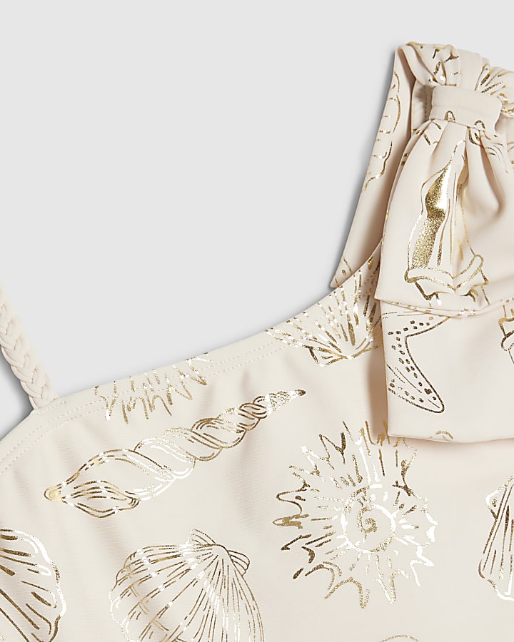Girls Cream Foil Shell Swimsuit