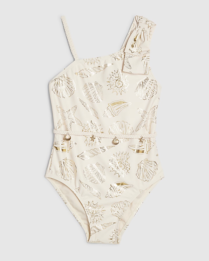 Girls Cream Foil Shell Swimsuit