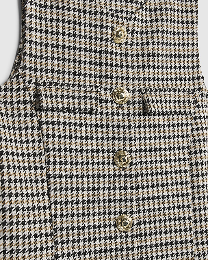Girls Beige Houndstooth Pinafore Dress