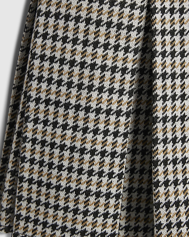 Girls Beige Houndstooth Pinafore Dress