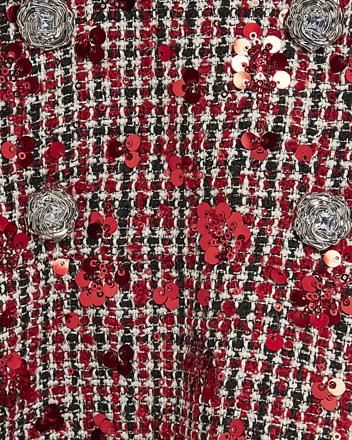 Girls Red Boucle Pinafore Shirt Dress