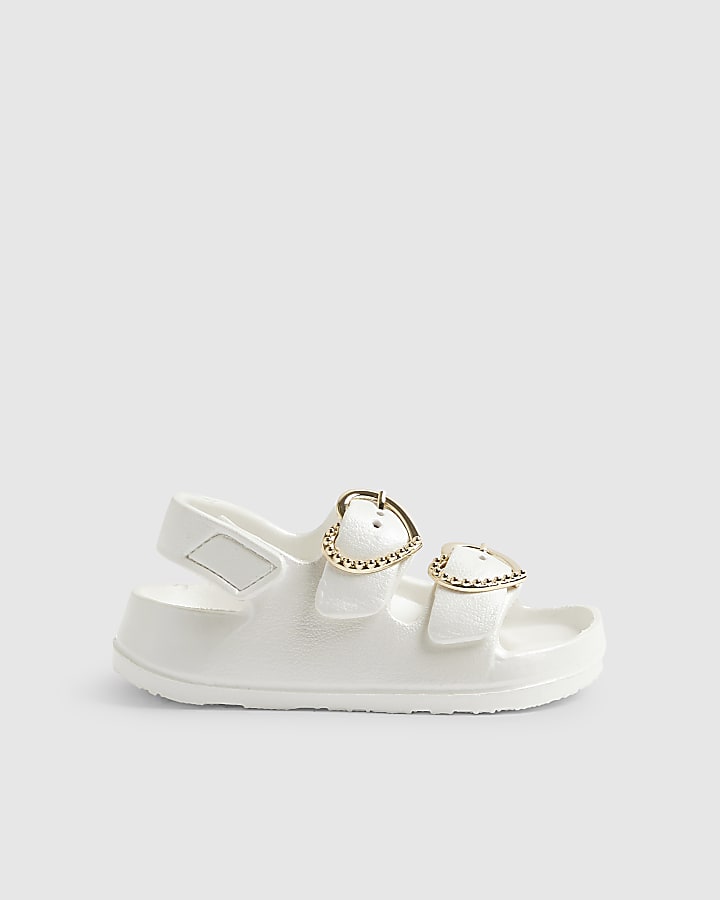 Mini Girls White Double Strap Moulded Sandals