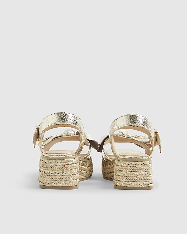 Girls Gold Metallic Bow Wedge Sandals