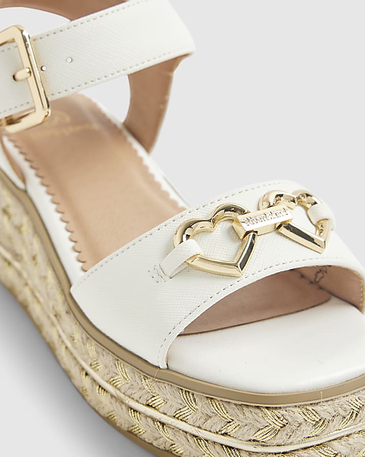 Girls White Heart Snaffle Wedge Sandals