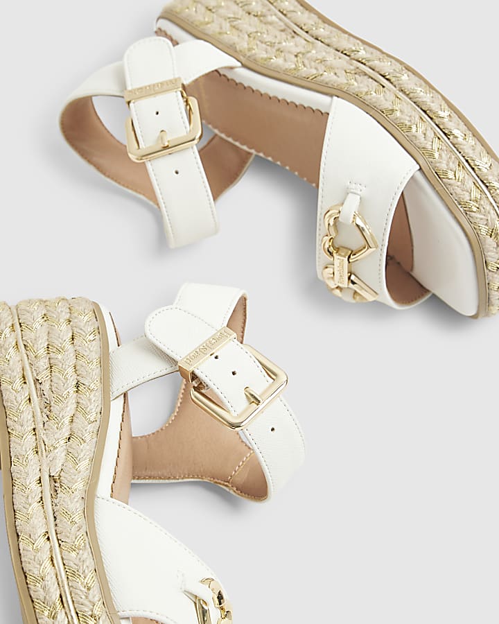 Girls White Heart Snaffle Wedge Sandals
