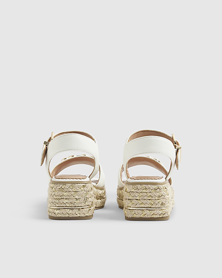 Girls White Heart Snaffle Wedge Sandals