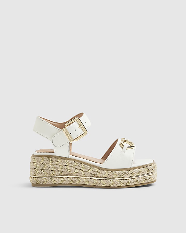 Girls White Heart Snaffle Wedge Sandals