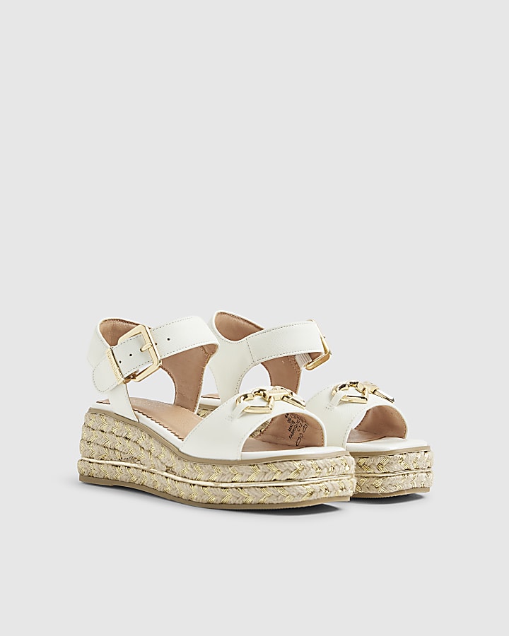 Girls White Heart Snaffle Wedge Sandals