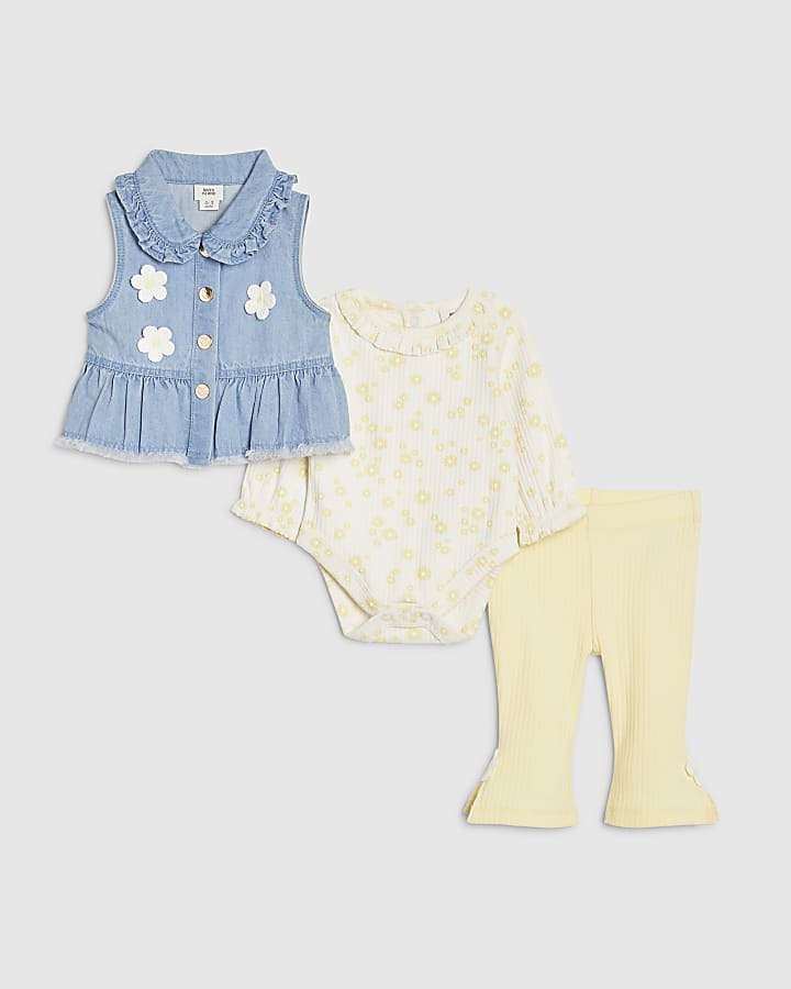Baby Girls Blue Daisy Gilet Set