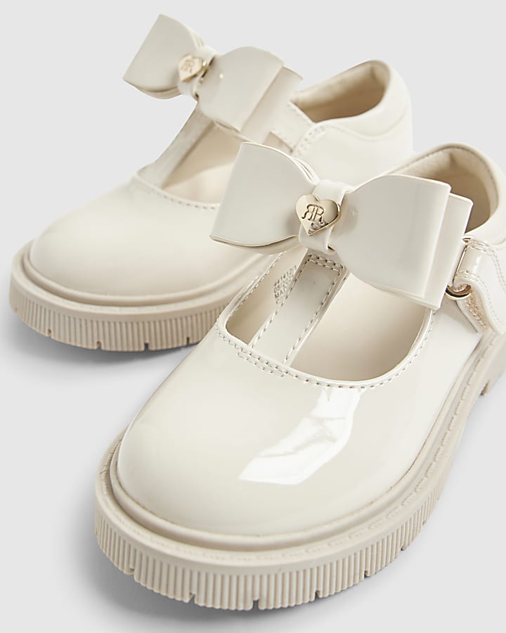 Mini Girls Cream T-Bar Bow Mary Jane Shoes