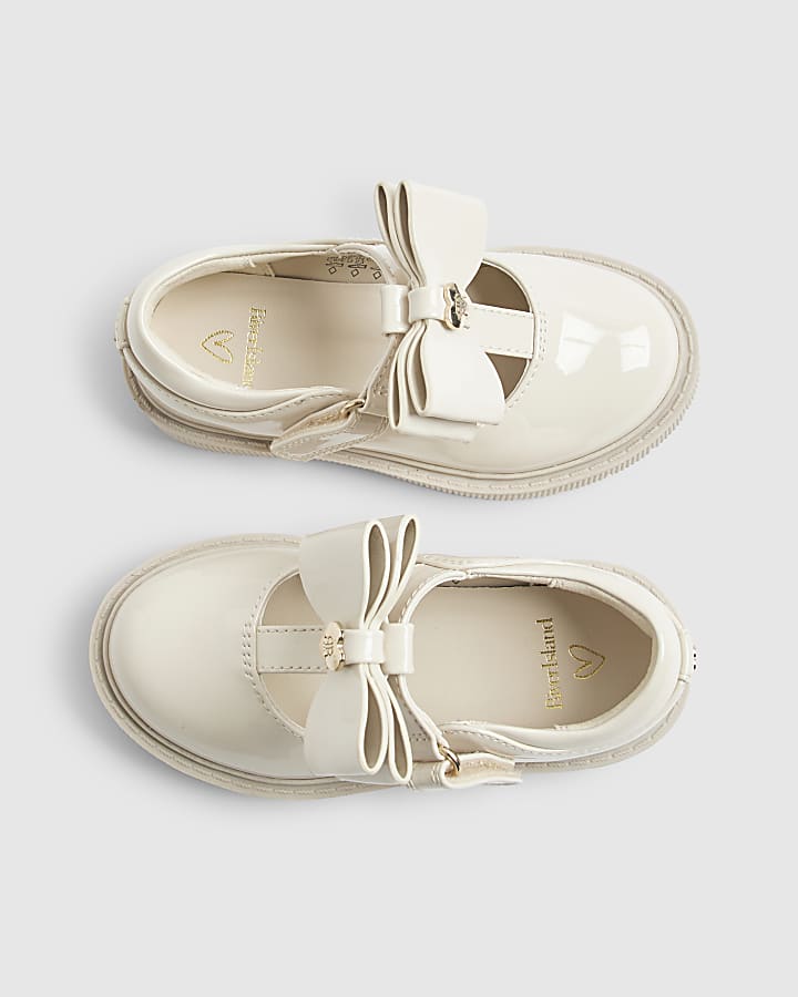 Mini Girls Cream T-Bar Bow Mary Jane Shoes