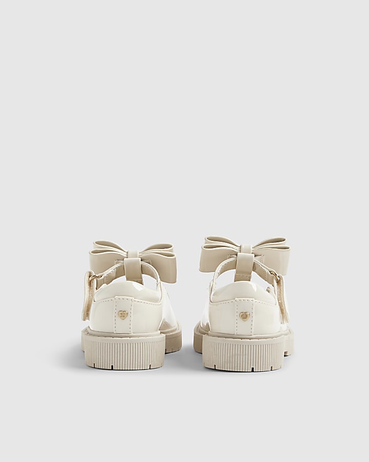 Mini Girls Cream T-Bar Bow Mary Jane Shoes