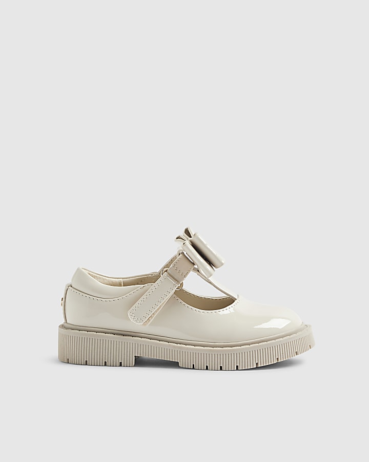 Mini Girls Cream T-Bar Bow Mary Jane Shoes