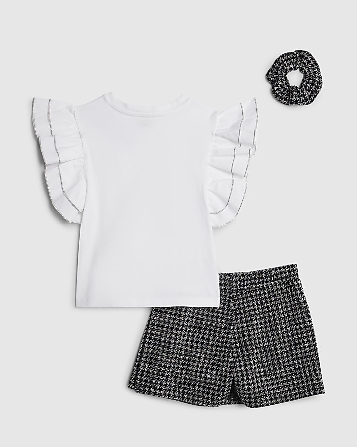 Mini Girls White Frill Sequin Skort Set
