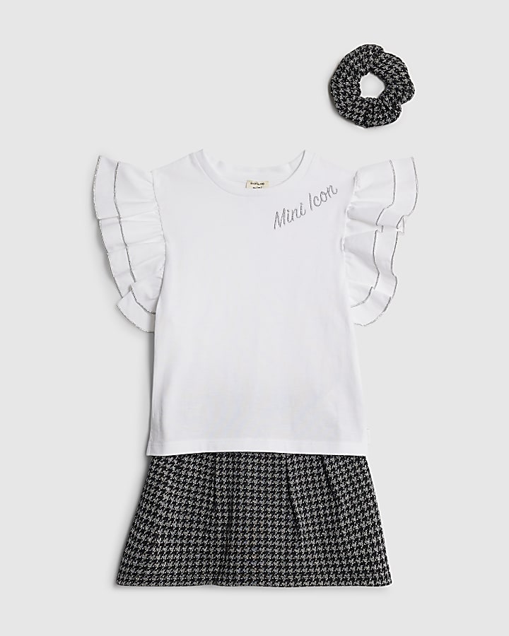 Mini Girls White Frill Sequin Skort Set