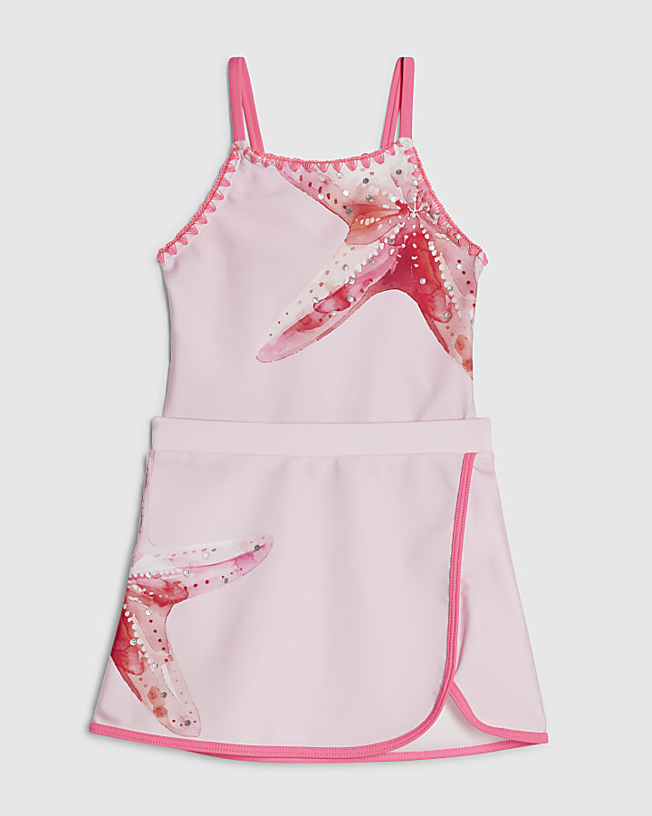 Mini Girls Pink Starfish Swimsuit Set