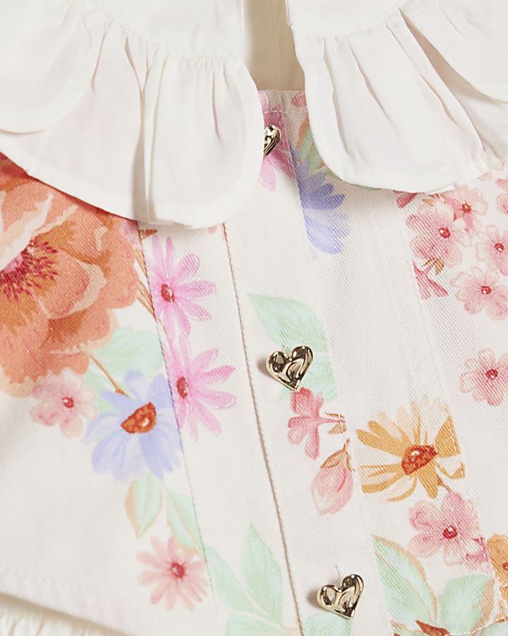 Mini Girls White Floral 2in1 Shirt Dress