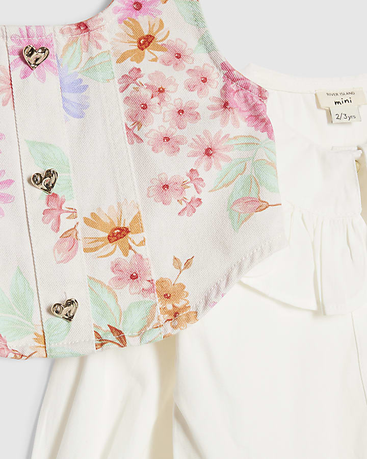 Mini Girls White Floral 2in1 Shirt Dress