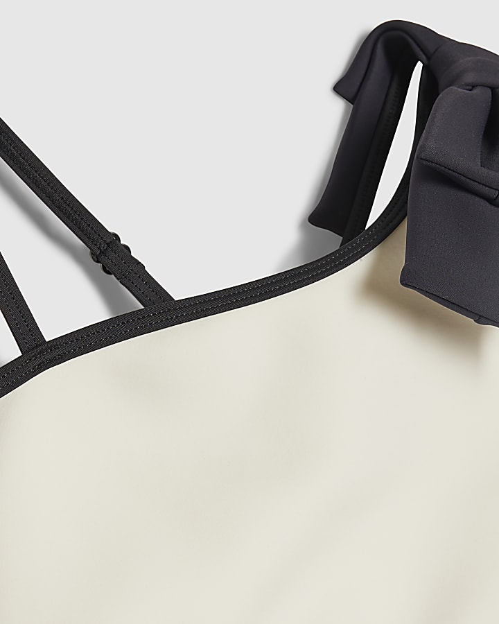 Girls Cream 3D Bow Asymmetric Bikini Set