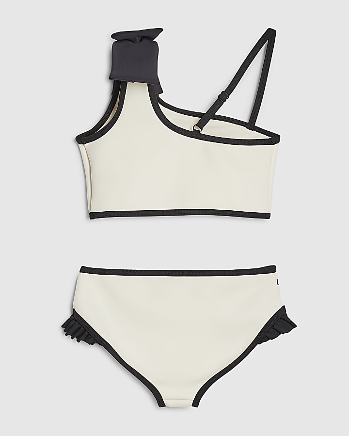 Girls Cream 3D Bow Asymmetric Bikini Set