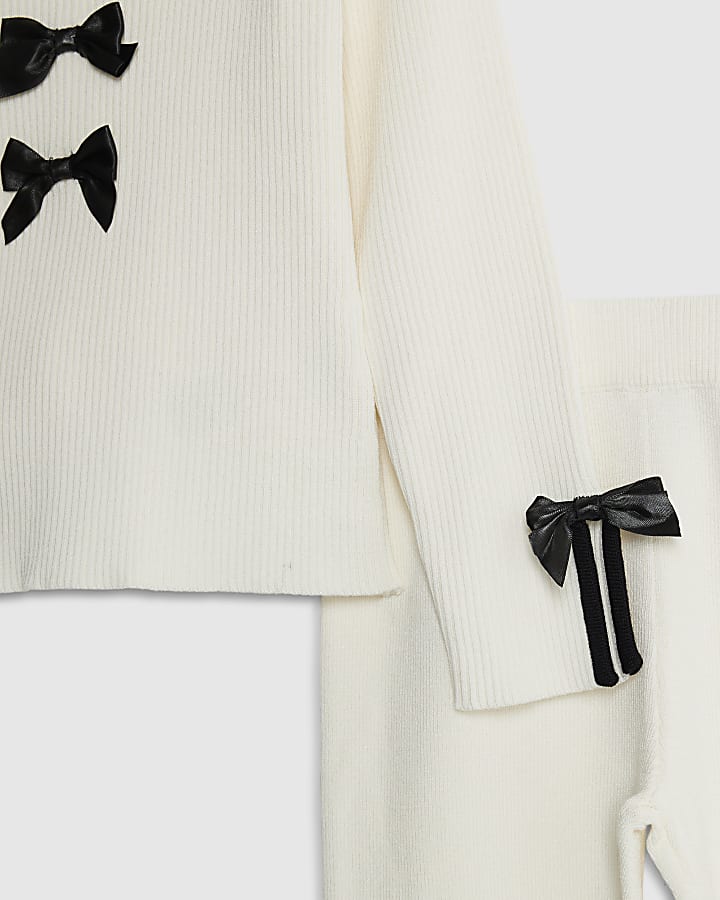 Mini Girls Cream Bow Trousers Set
