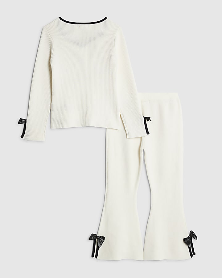 Mini Girls Cream Bow Trousers Set