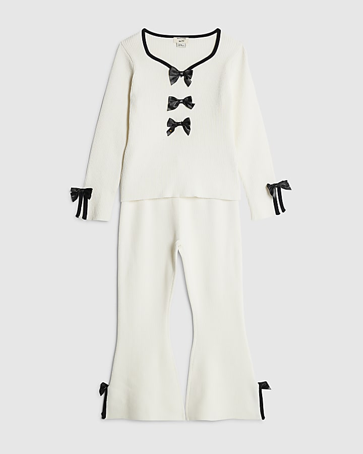 Mini Girls Cream Bow Trousers Set